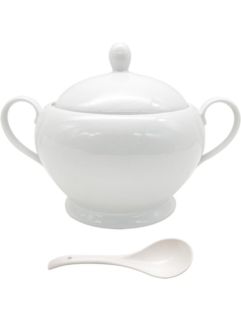 Elegant White Porcelain Soup Tureen Set with Lid & Ladle - Classic Serving Bowl